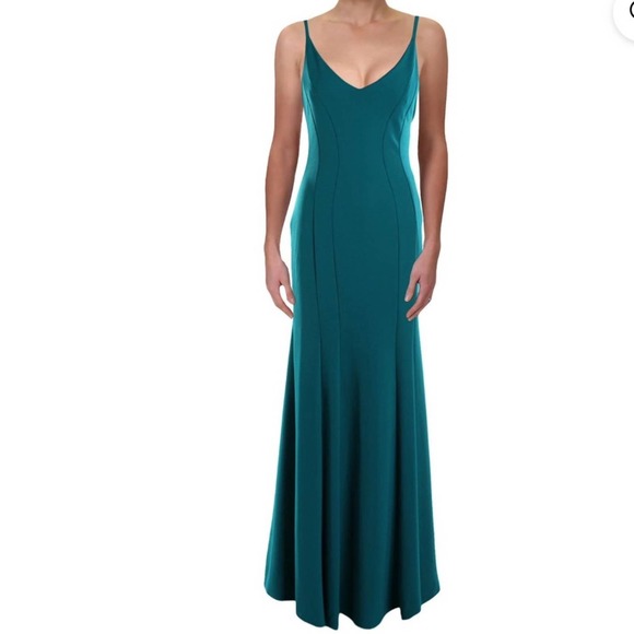 Jump Dresses & Skirts - Jump Apparel Women's Junior's Jade Double V Scuba Fitted Formal Trumpet Dress